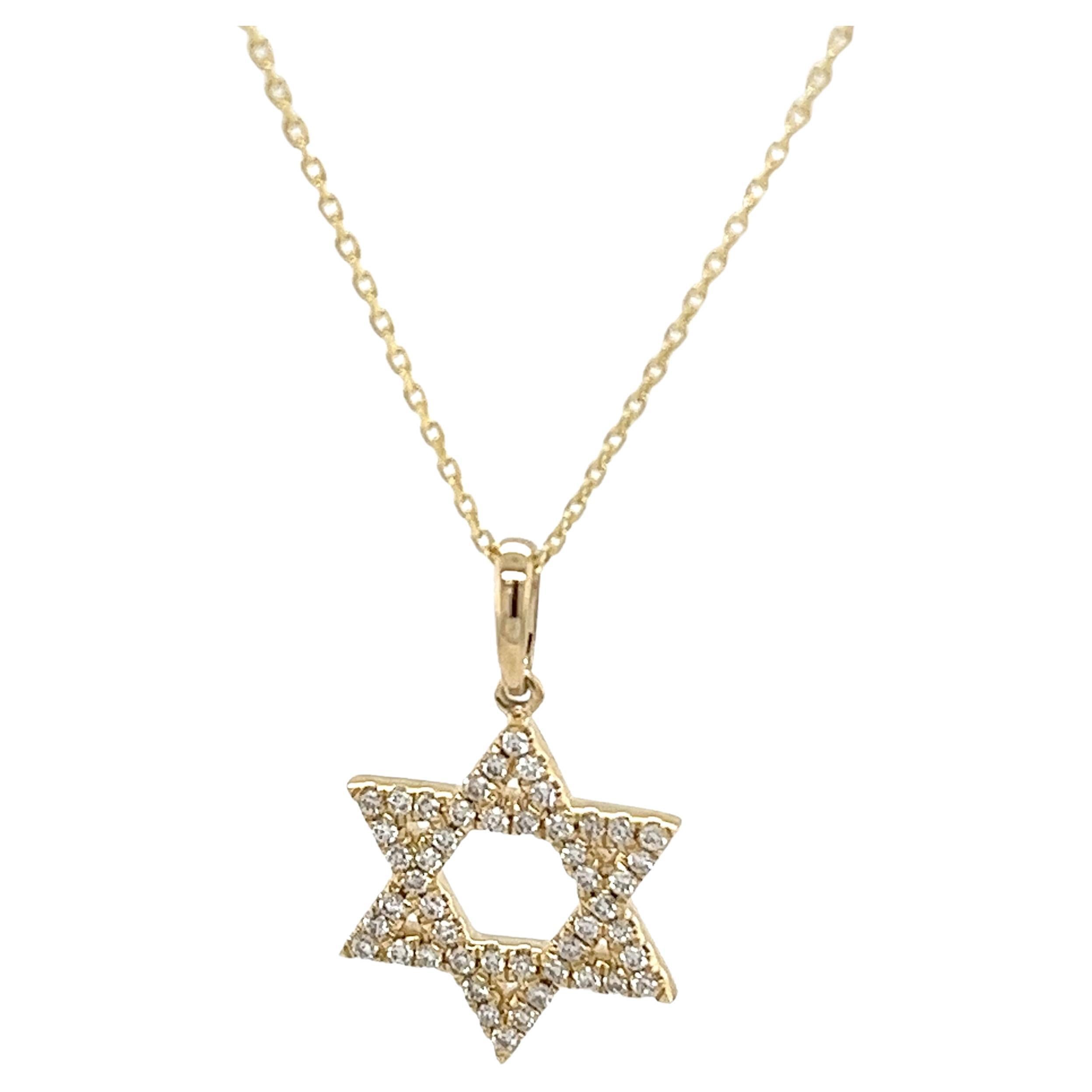 New 9ct Yellow Gold Diamond Star of David Necklace, With 0.20ct of Diamonds