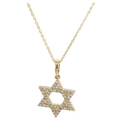 Neu, 9 Karat Gelbgold Diamant-Halskette „Stern of David“ mit 0,20 Karat Diamanten