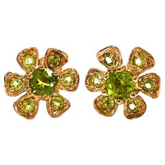 New AAA Apple Green Peridot Rose Gold Plated Sterling Post Earrings