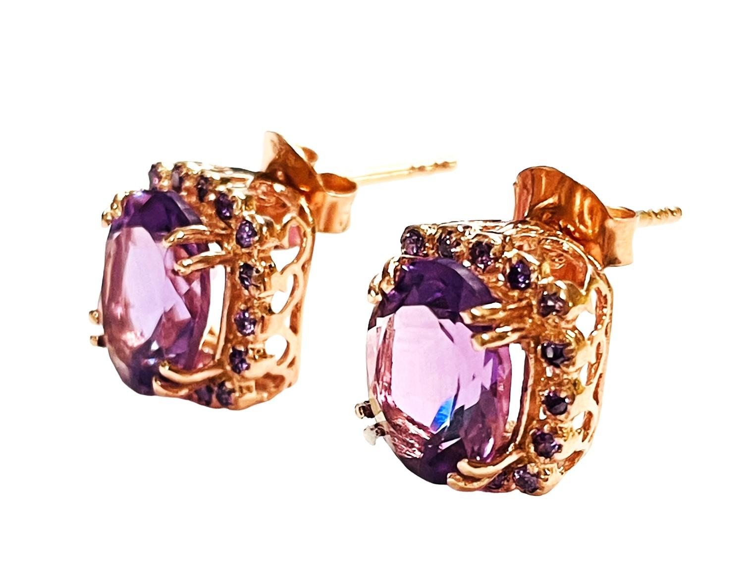 Neu AAA Lila Amethyst & Cz Roségold vergoldet Sterling 925 Silber Ohrstecker (Art déco)