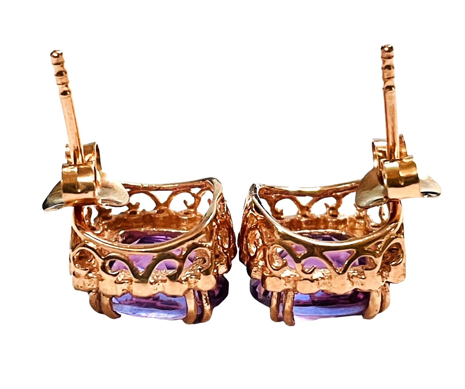 Neu AAA Lila Amethyst & Cz Roségold vergoldet Sterling 925 Silber Ohrstecker (Ovalschliff)