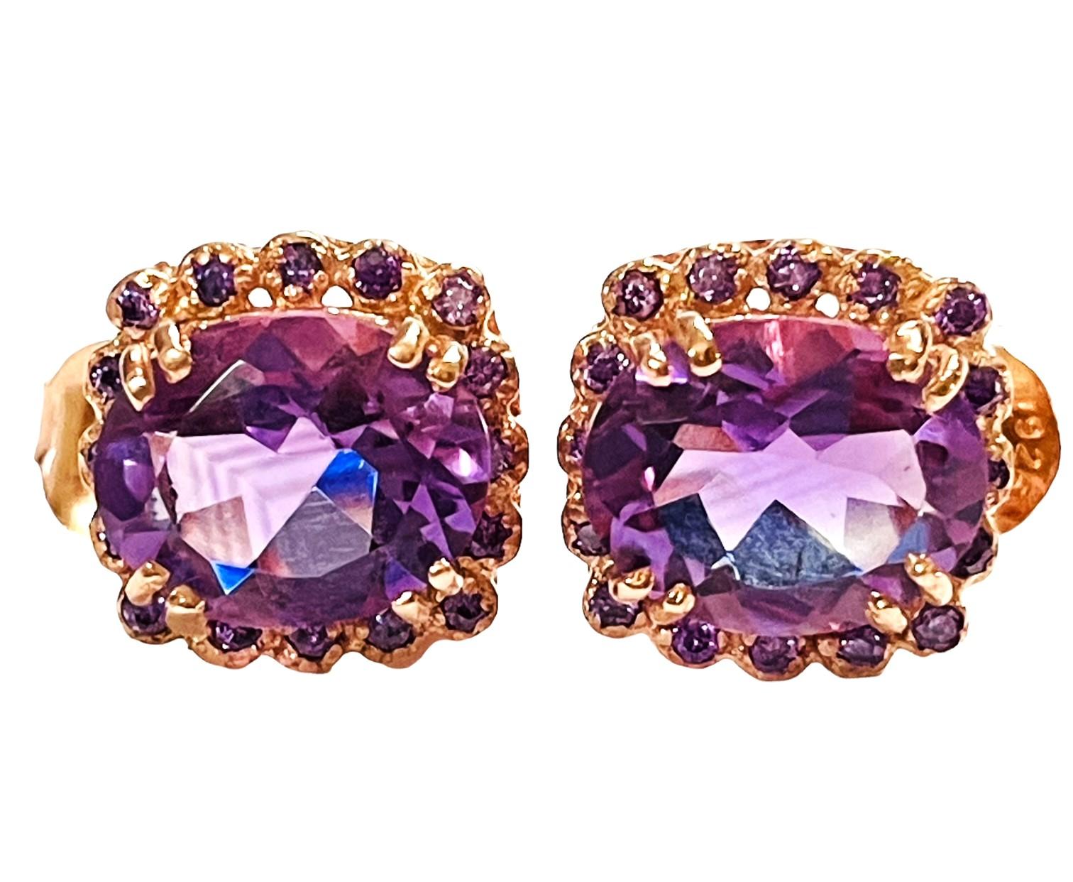 Neu AAA Lila Amethyst & Cz Roségold vergoldet Sterling 925 Silber Ohrstecker Damen