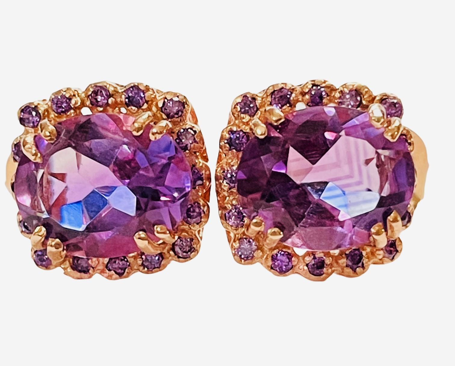 Neu AAA Lila Amethyst & Cz Roségold vergoldet Sterling 925 Silber Ohrstecker 1