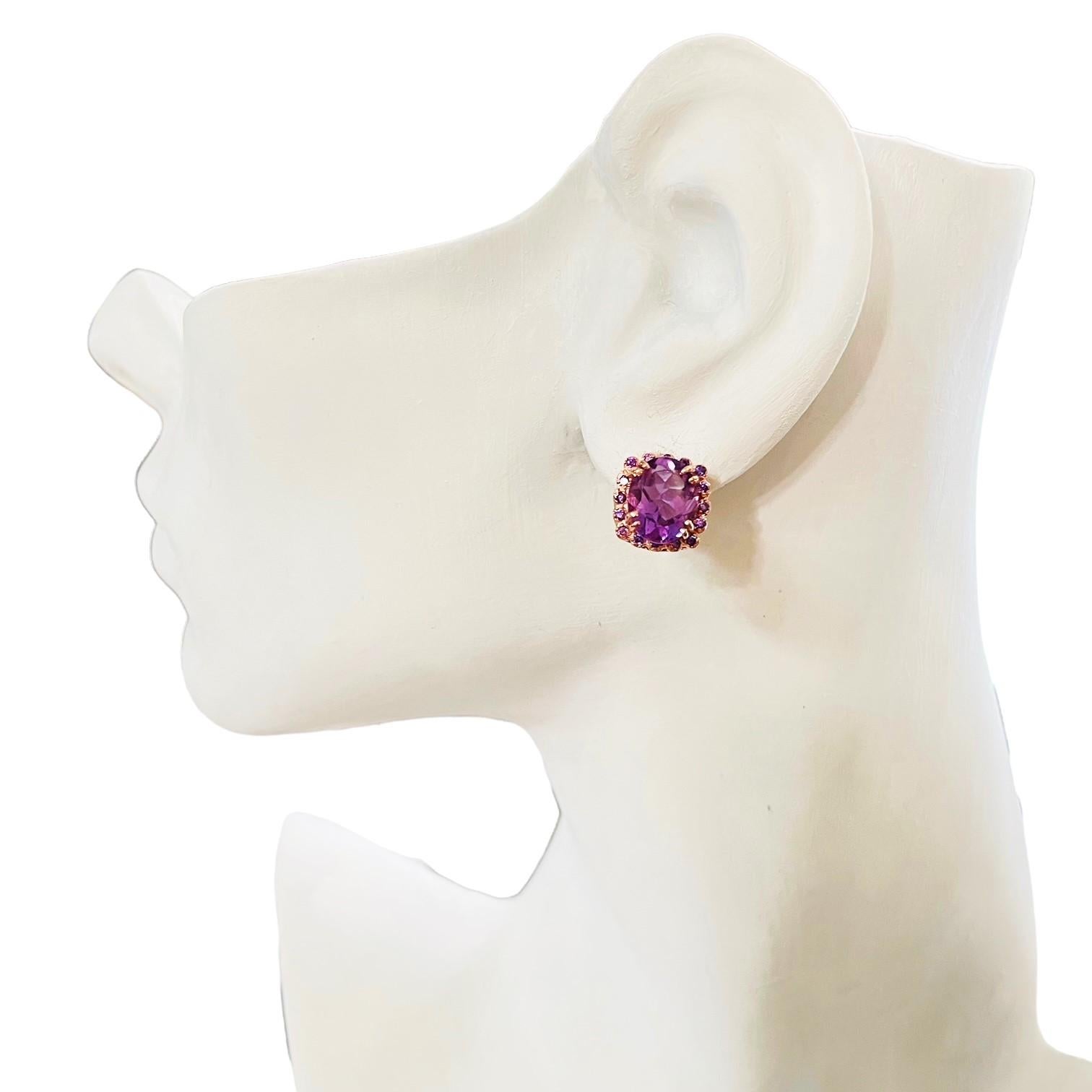 Neu AAA Lila Amethyst & Cz Roségold vergoldet Sterling 925 Silber Ohrstecker 2