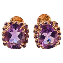 Neu AAA Lila Amethyst & Cz Roségold vergoldet Sterling 925 Silber Ohrstecker