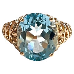 New AAA Sky Blue Topaz Oval & White CZ Sterling Silver Ring