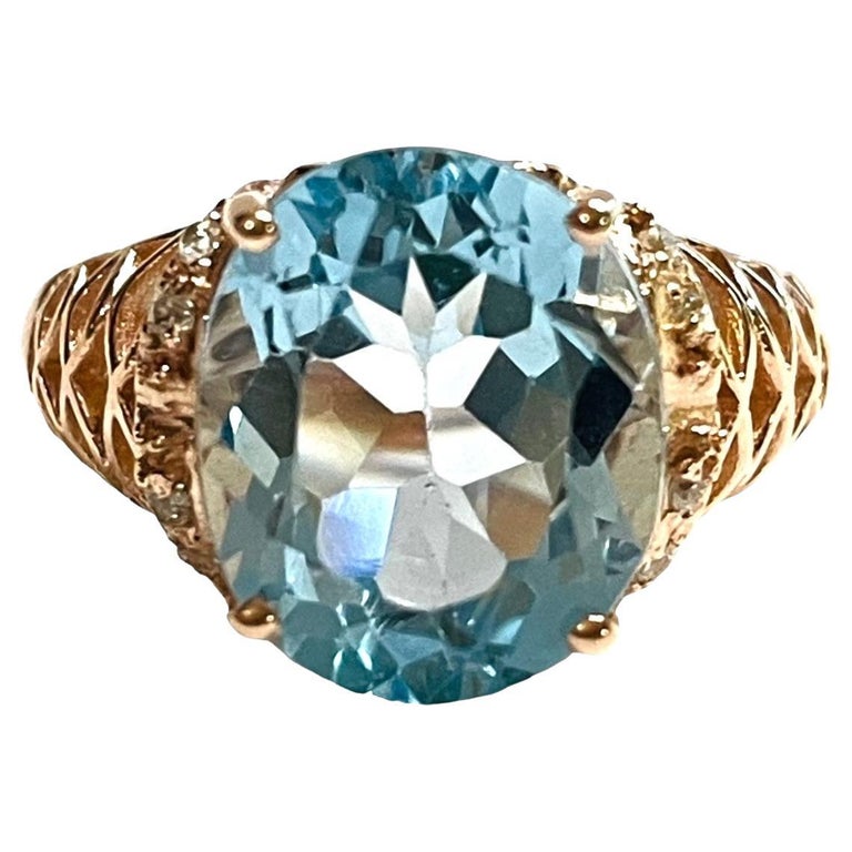 New AAA Sky Blue Topaz Oval and White CZ Sterling Silver Ring at 1stDibs