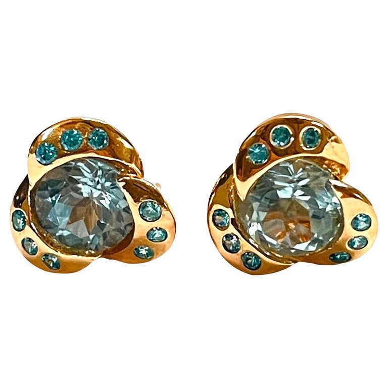 New AAA Sky Blue Topaz and White CZ Sterling 925 Silver Stud Earrings ...
