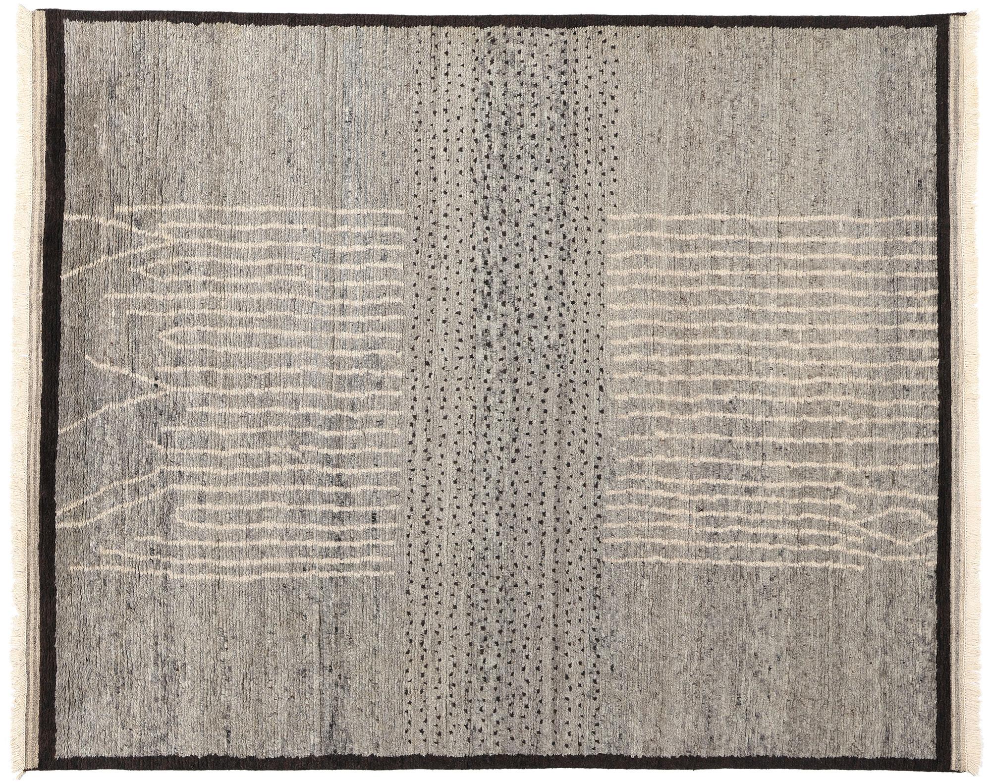 New Abstract Dusk Lines Gray Bauhaus Moroccan Rug with Modern Style For Sale 3