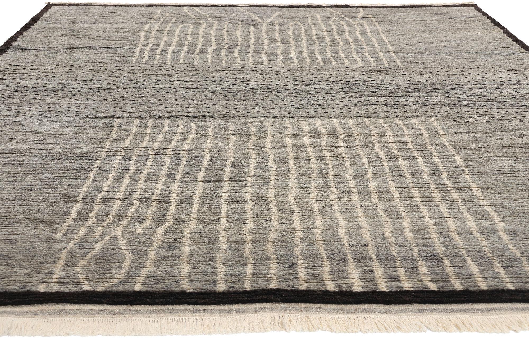 Pakistani New Abstract Dusk Lines Gray Bauhaus Moroccan Rug with Modern Style For Sale