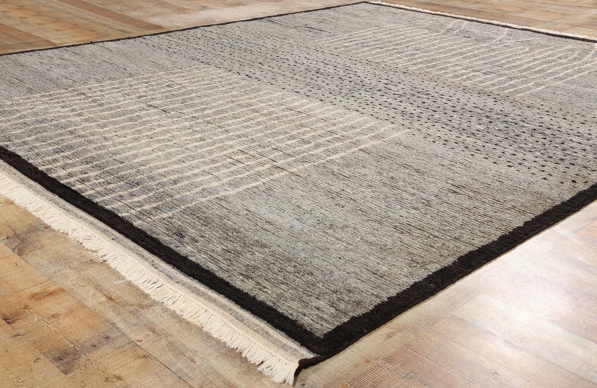 Wool New Abstract Dusk Lines Gray Bauhaus Moroccan Rug with Modern Style For Sale