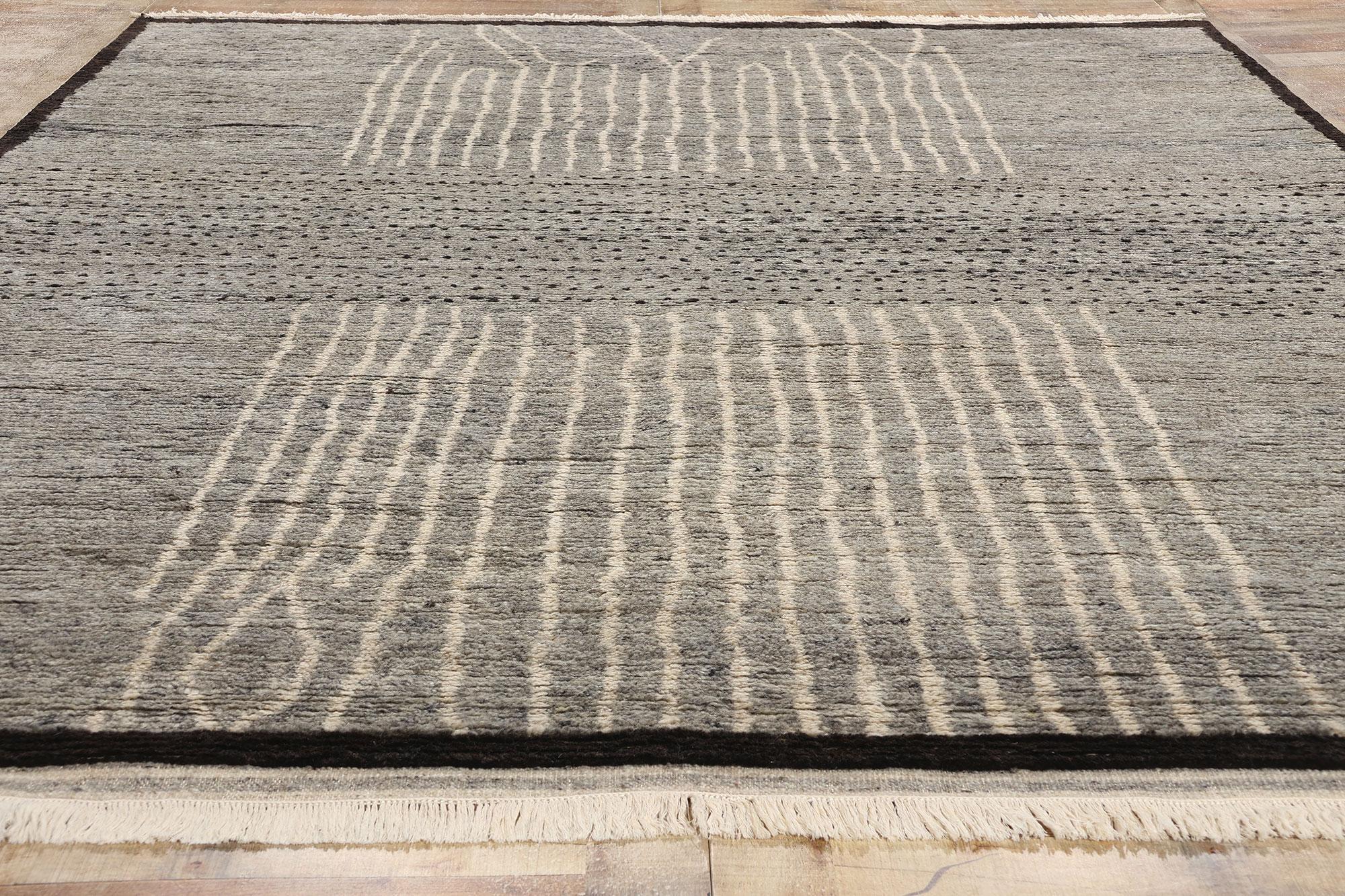 New Abstract Dusk Lines Gray Bauhaus Moroccan Rug with Modern Style For Sale 1