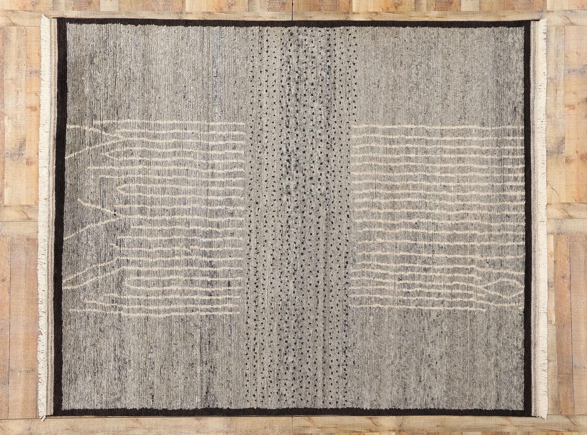 New Abstract Dusk Lines Gray Bauhaus Moroccan Rug with Modern Style For Sale 2