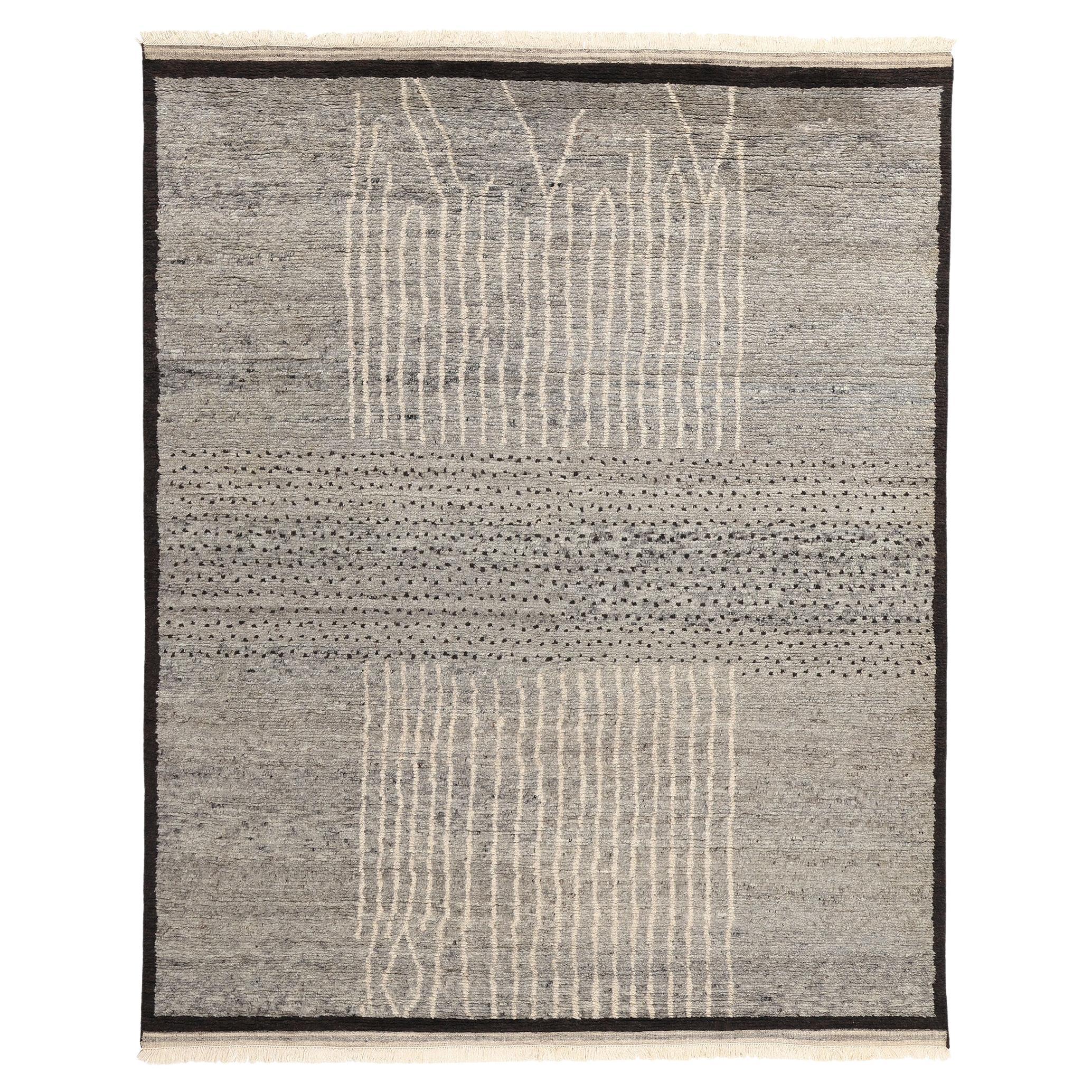 Nouveau tapis marocain Bauhaus gris aux lignes abstraites