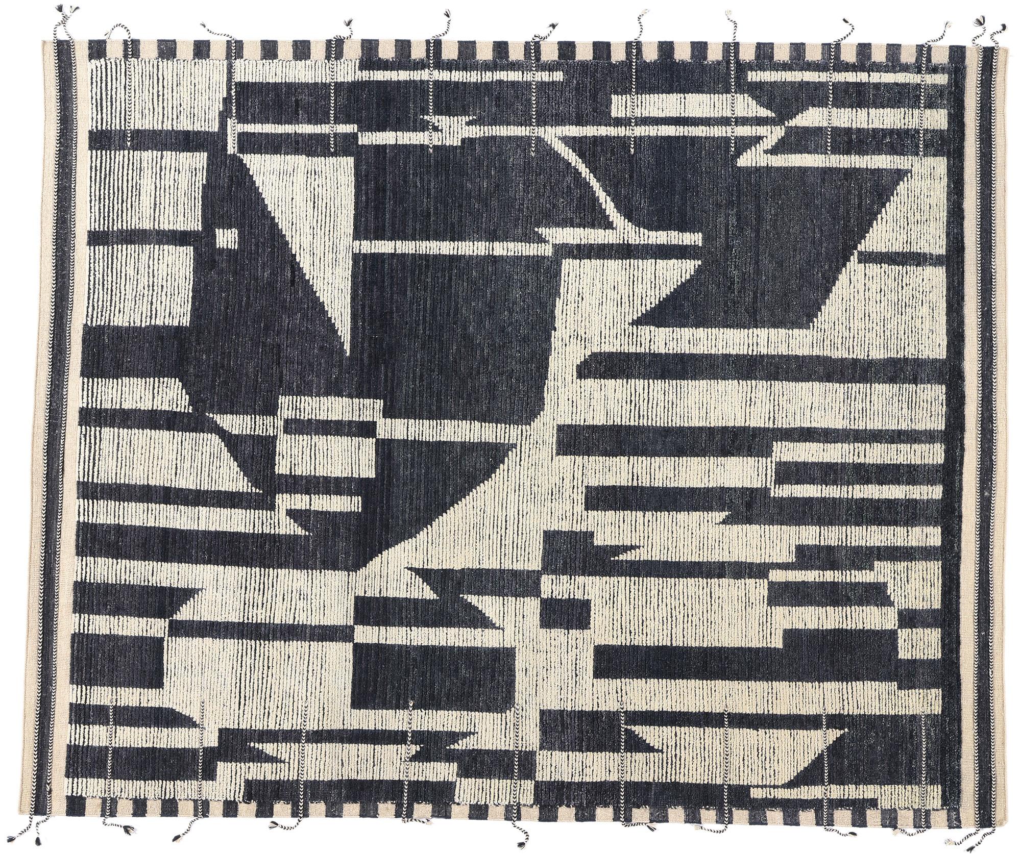 Alfombra marroquí moderna New Abstract Kline Noir Echoes, 07'11 x 09'10 en venta 2