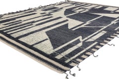 New Abstract Kline Noir Echoes Modern Moroccan Rug, 07'11 x 09'10