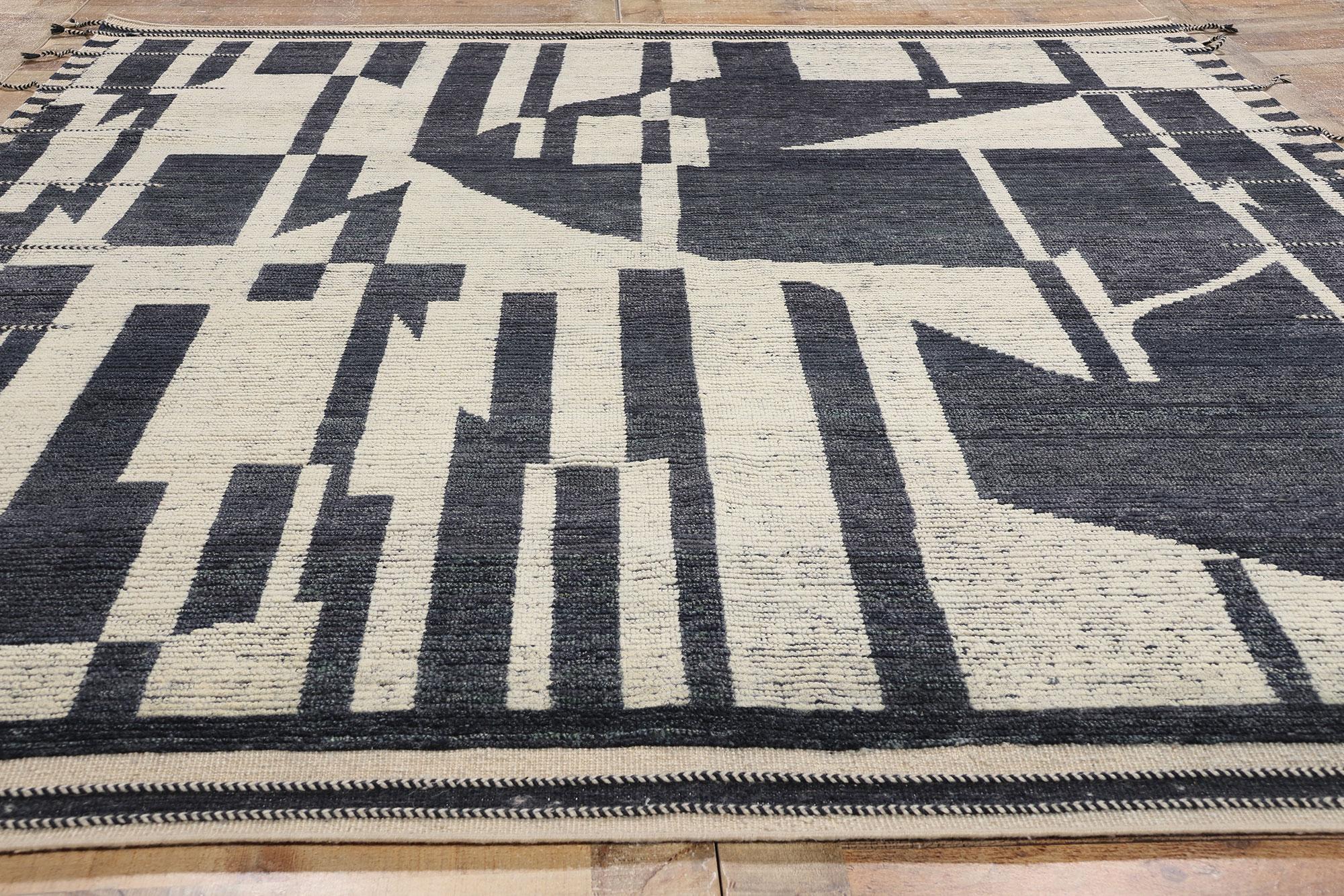 Alfombra marroquí moderna New Abstract Kline Noir Echoes, 07'11 x 09'10 Lana en venta