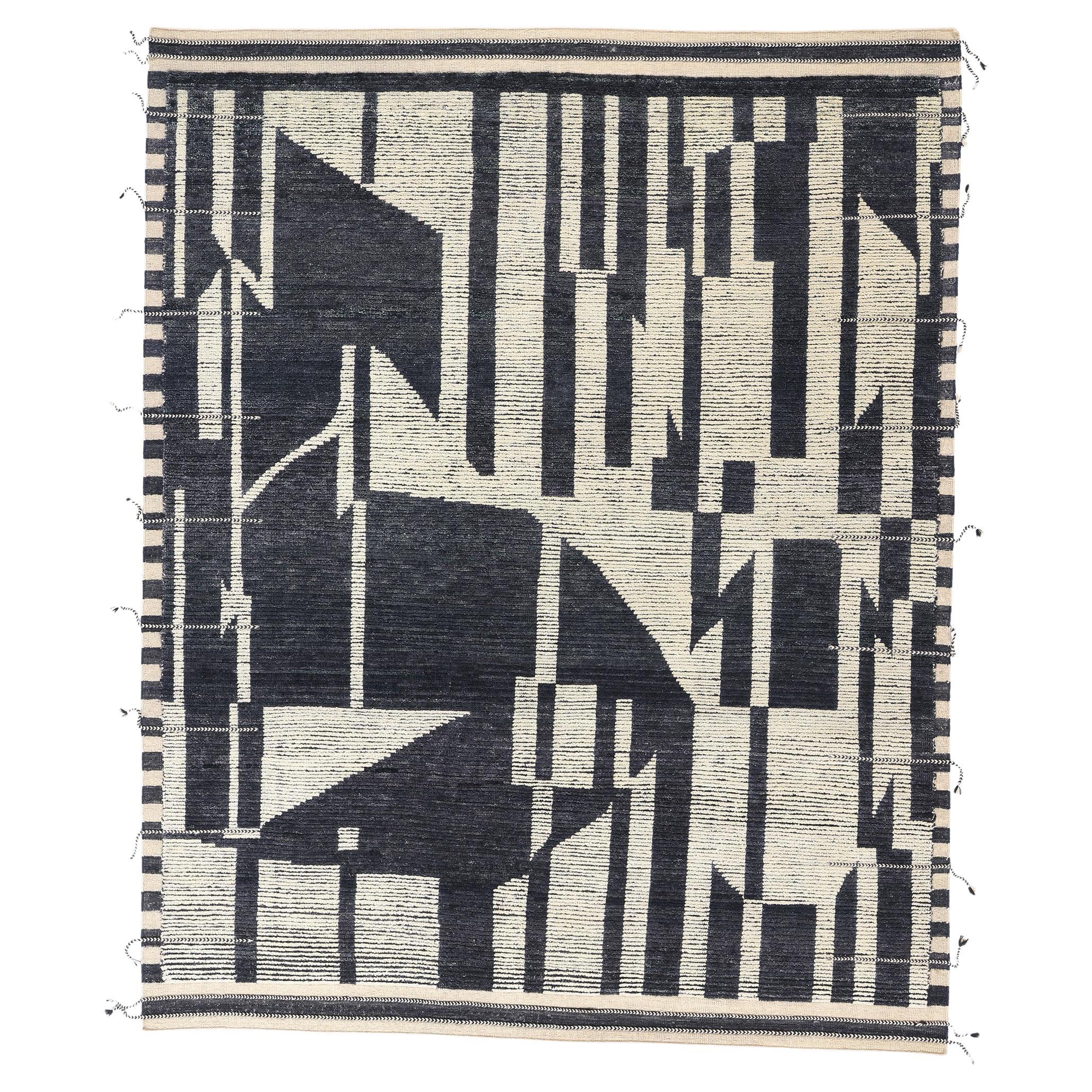 Alfombra marroquí moderna New Abstract Kline Noir Echoes, 07'11 x 09'10 en venta