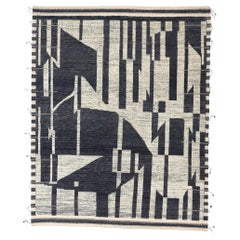 New Abstract Kline Noir Echoes Modern Moroccan Rug, 07'11 x 09'10