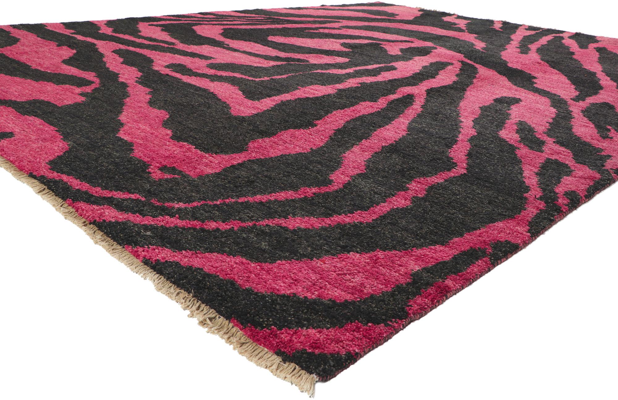80369 New Abstract Moroccan Area Rug, 10'06 x 13'10. Emanating abstract biomorphic design with incredible detail and texture, this Moroccan area rug is a captivating vision of woven beauty. The zebra pattern and bold colorway woven into this piece
