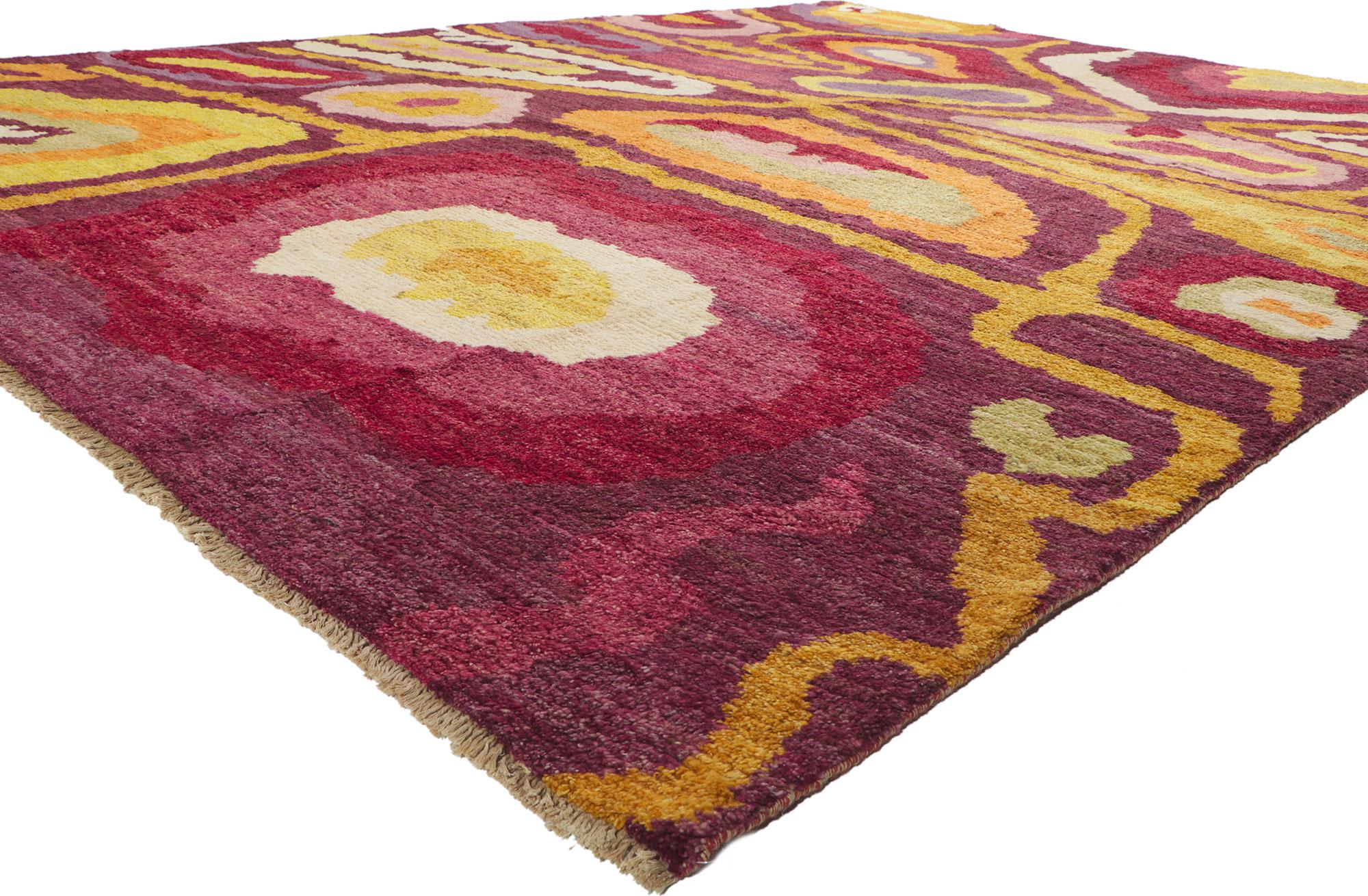 80378 New Colorful Moroccan Area Rug with Orphism Style 10'05 x 13'08.
Emanating biomorphic design with incredible detail and texture, this colorful Moroccan area rug is a captivating vision of woven beauty. The eye-catching amorphous pattern and