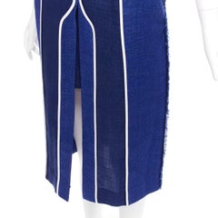 new ACNE STUDIOS 2016 Kent Linen blue striped wool slit front midi skirt FR34 XS