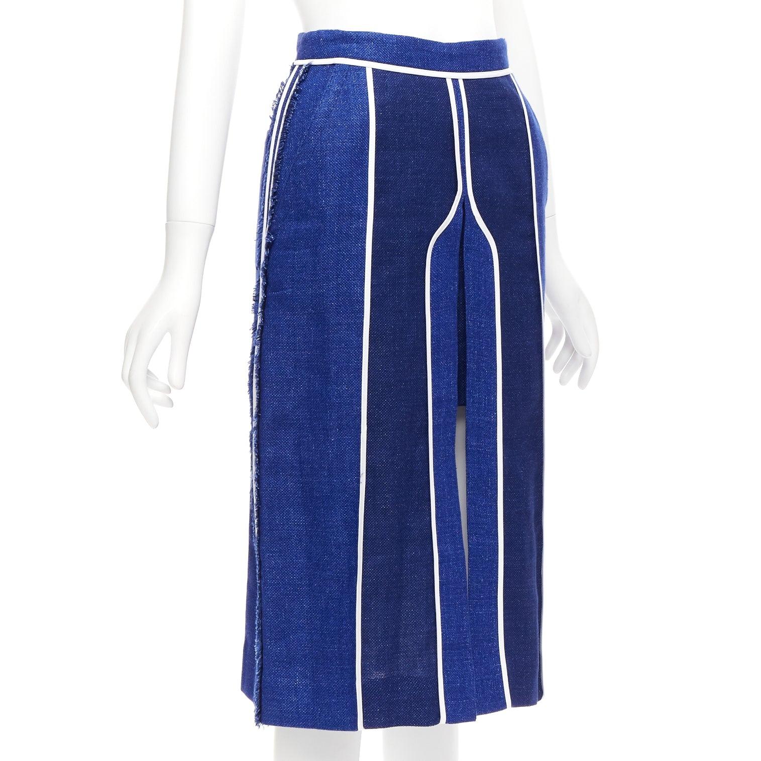 Blue new ACNE STUDIOS 2016 Kent Linen blue striped wool slit front midi skirt FR34 XS For Sale