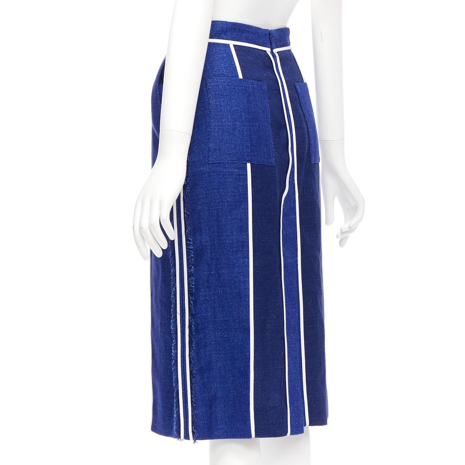 new ACNE STUDIOS 2016 Kent Linen blue striped wool slit front midi skirt FR34 XS For Sale 1