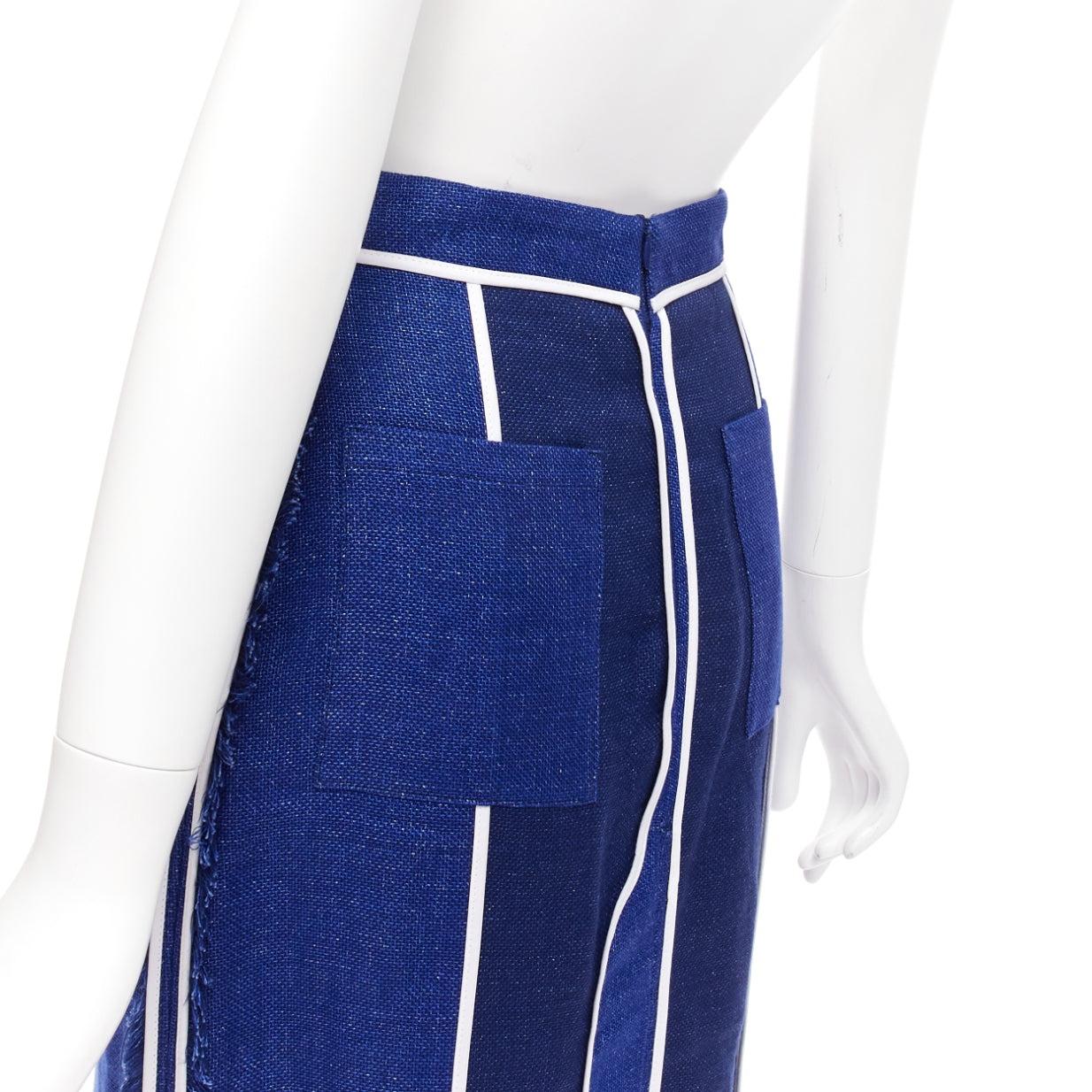 new ACNE STUDIOS 2016 Kent Linen blue striped wool slit front midi skirt FR34 XS For Sale 2