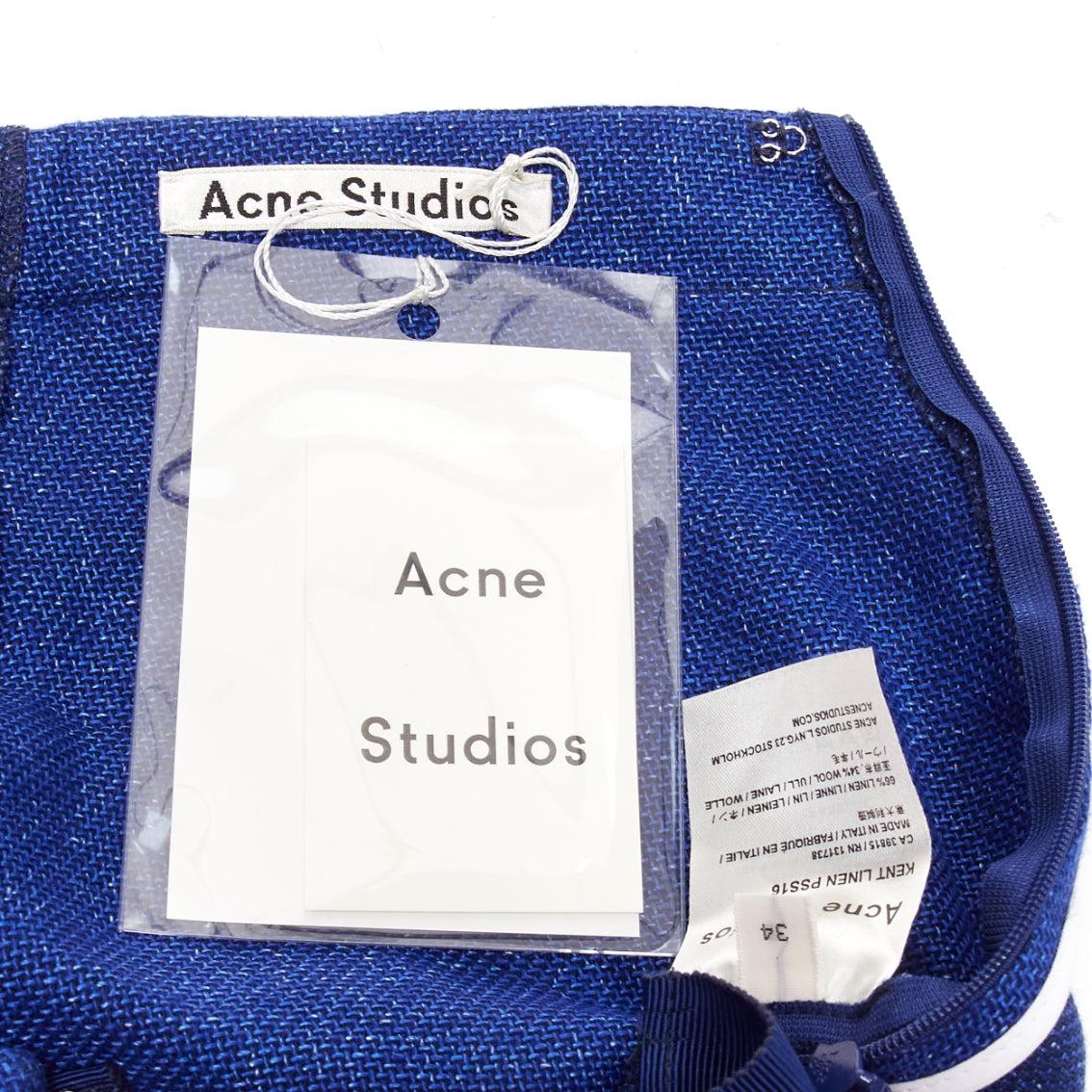 new ACNE STUDIOS 2016 Kent Linen blue striped wool slit front midi skirt FR34 XS For Sale 3