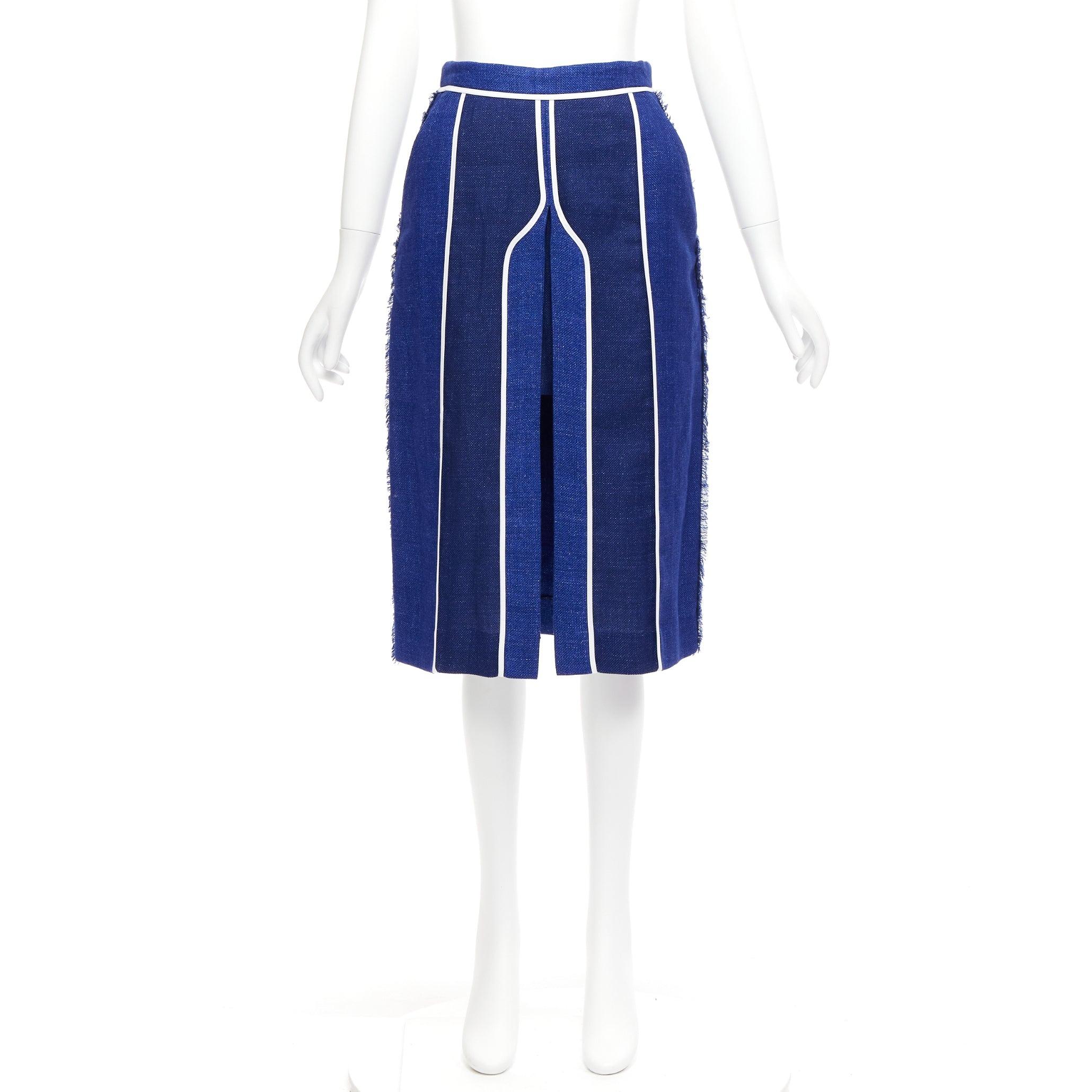 new ACNE STUDIOS 2016 Kent Linen blue striped wool slit front midi skirt FR34 XS For Sale 4