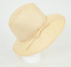 New Adolfo Ivory Straw Wide Brim Panama Fedora Hat w Self Ribbon – M, 1960s