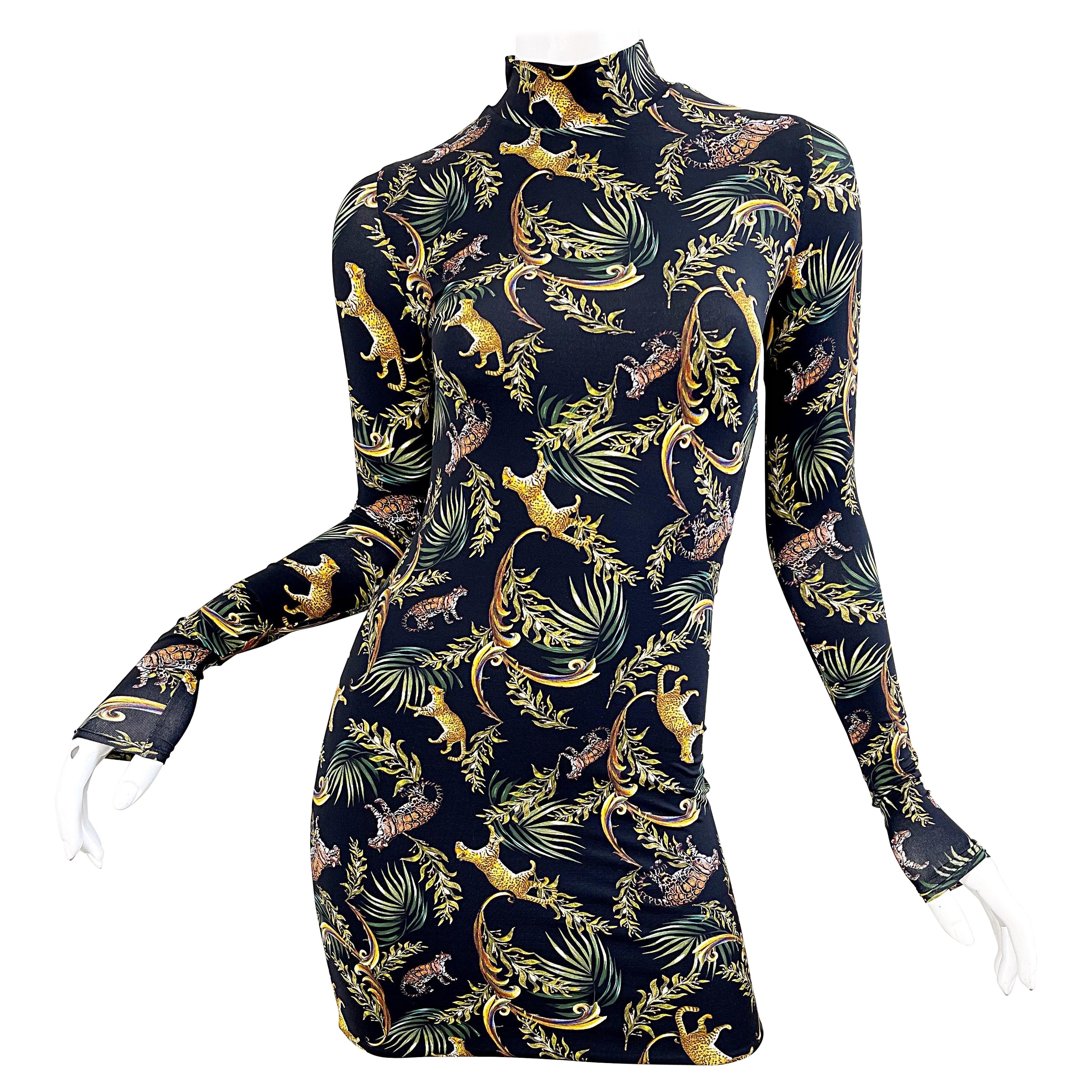 Adriana Iglesias - Robe courte moulante à imprimé léopard avec imprimé animal fantaisie guépard, état neuf en vente