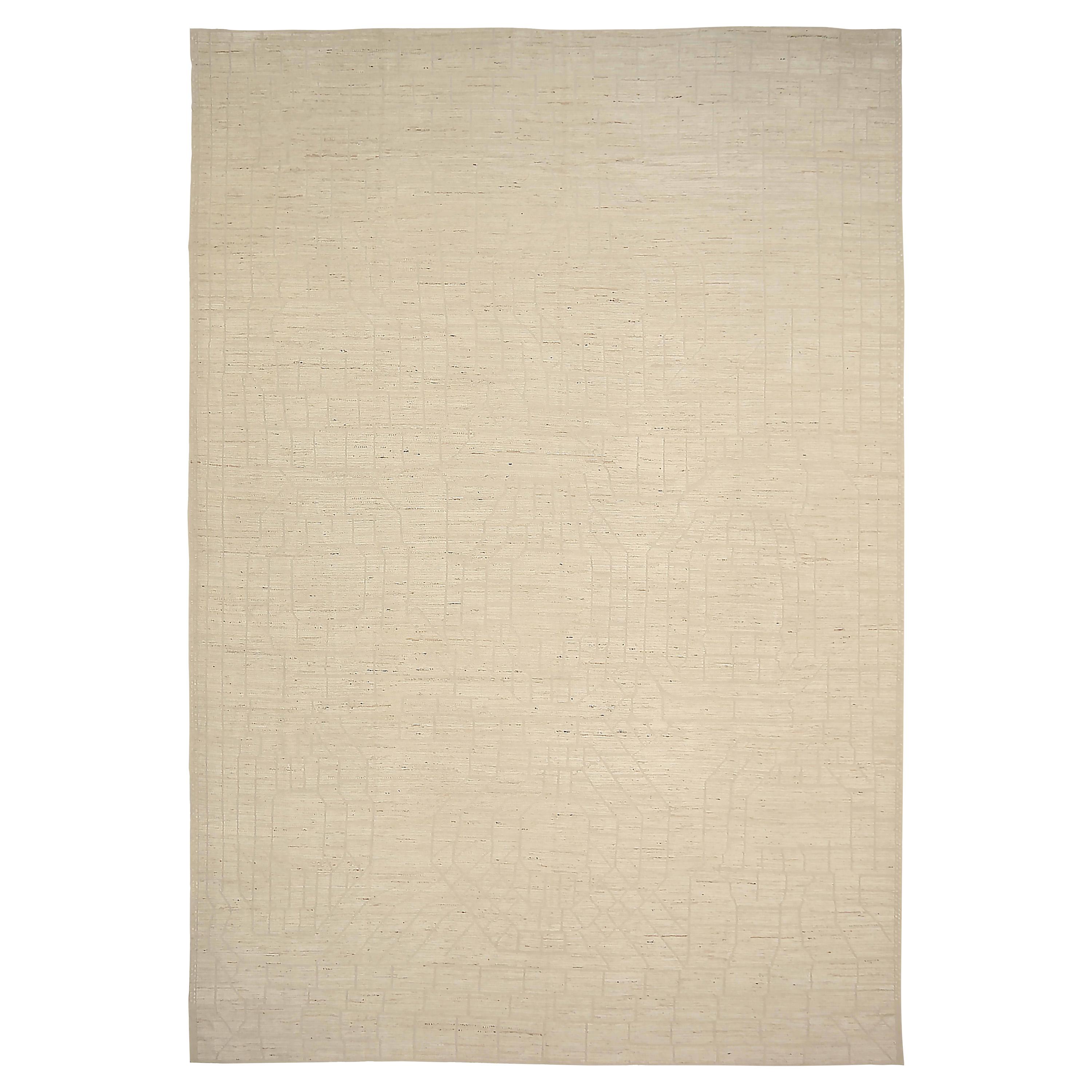 Afghanistan Moroccan Over Size Rug Circa 1990 - Wool Ivory Taupe Design - 92175