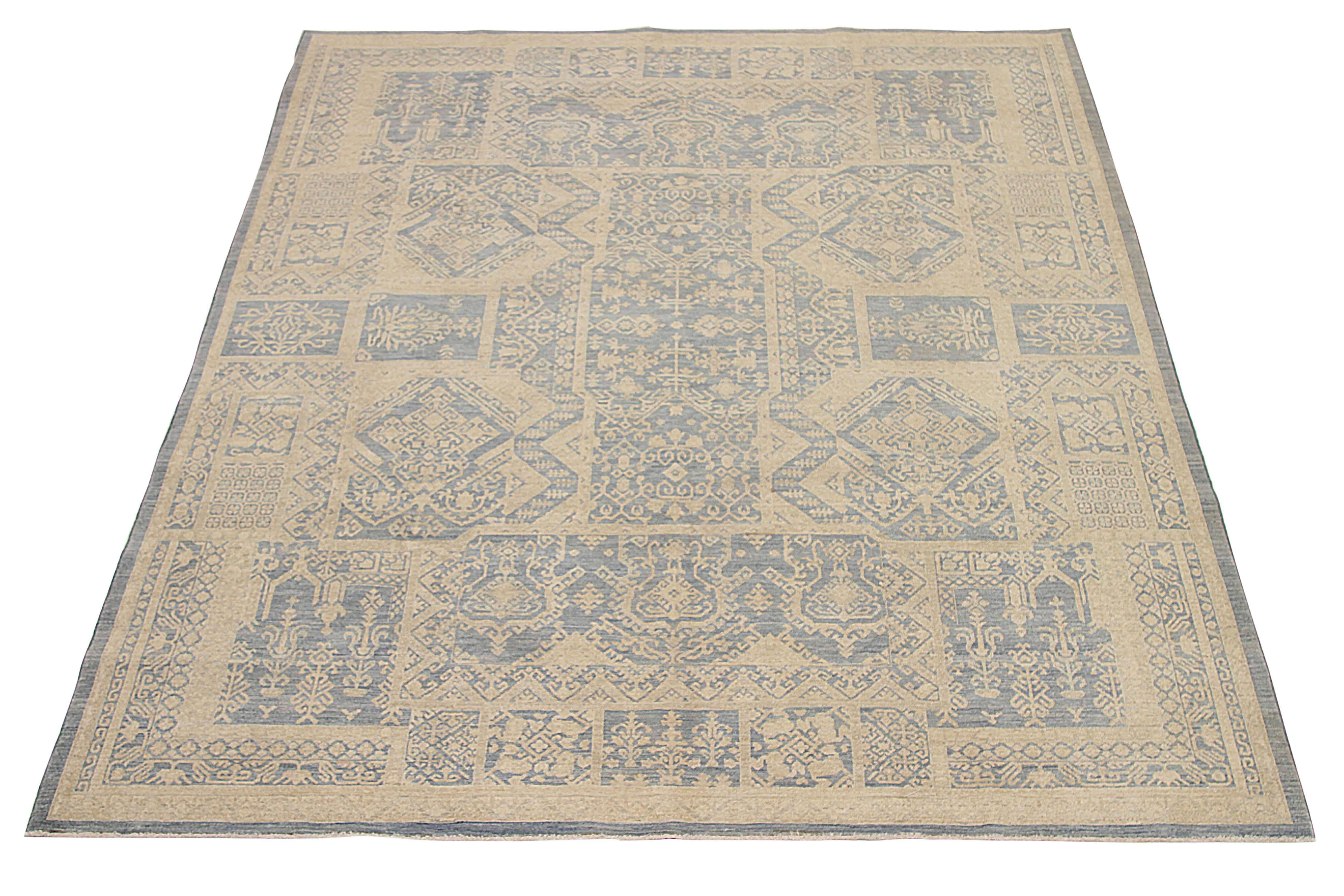New afghan area rug handwoven from the finest sheep’s wool. It’s colored with all-natural vegetable dyes that are safe for humans and pets. It’s a traditional Tabriz design handwoven by expert artisans. It’s a lovely area rug that can be