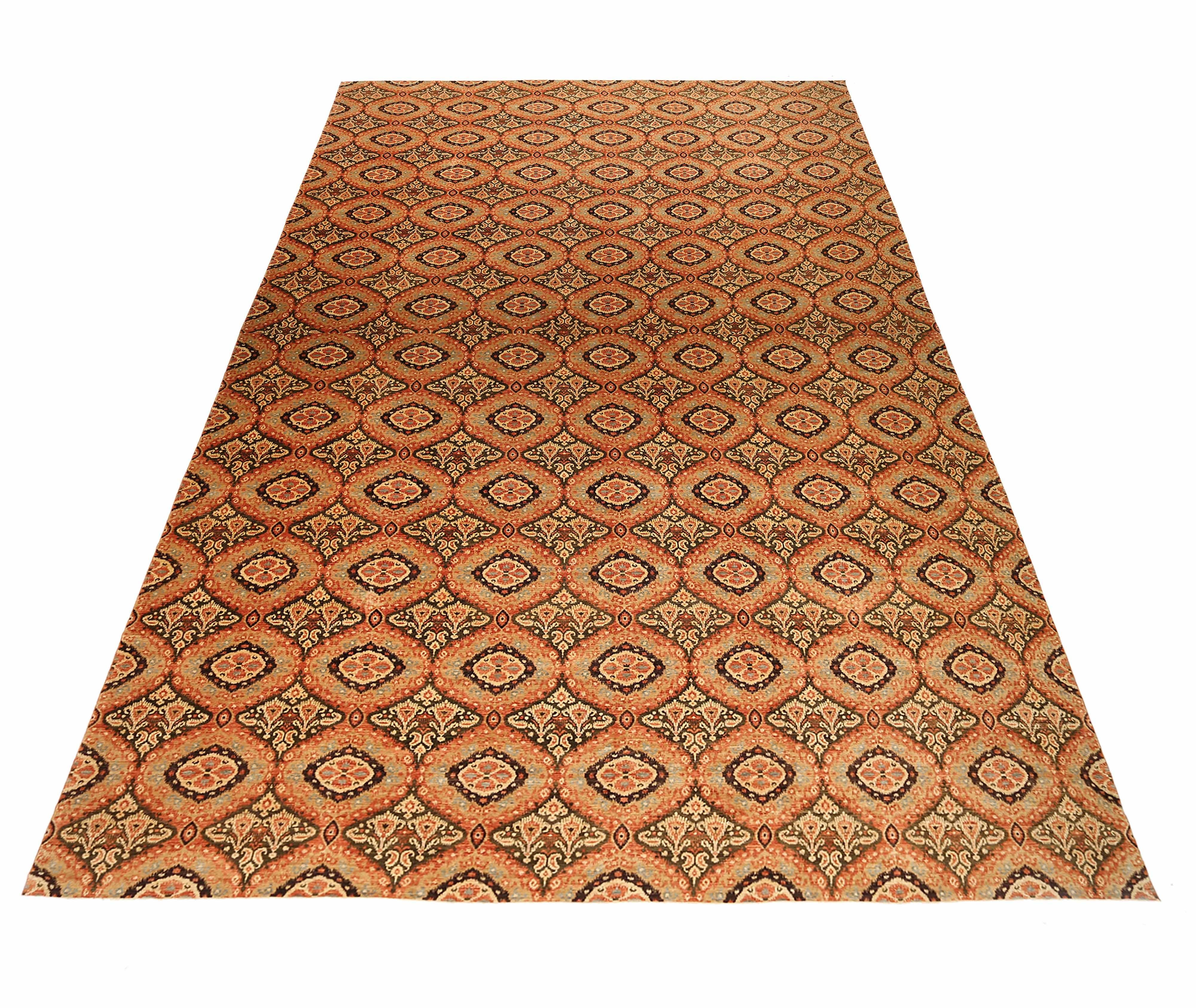 New area rug handwoven from the finest sheep’s wool. It’s colored with all-natural vegetable dyes that are safe for humans and pets. It’s a traditional Transitional design handwoven by expert artisans. It’s a lovely area rug that can be incorporated