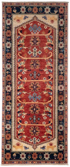 New Afghan Qashqai Tribal Hand-Knotted Wool Runner, 3'3"x7'10"