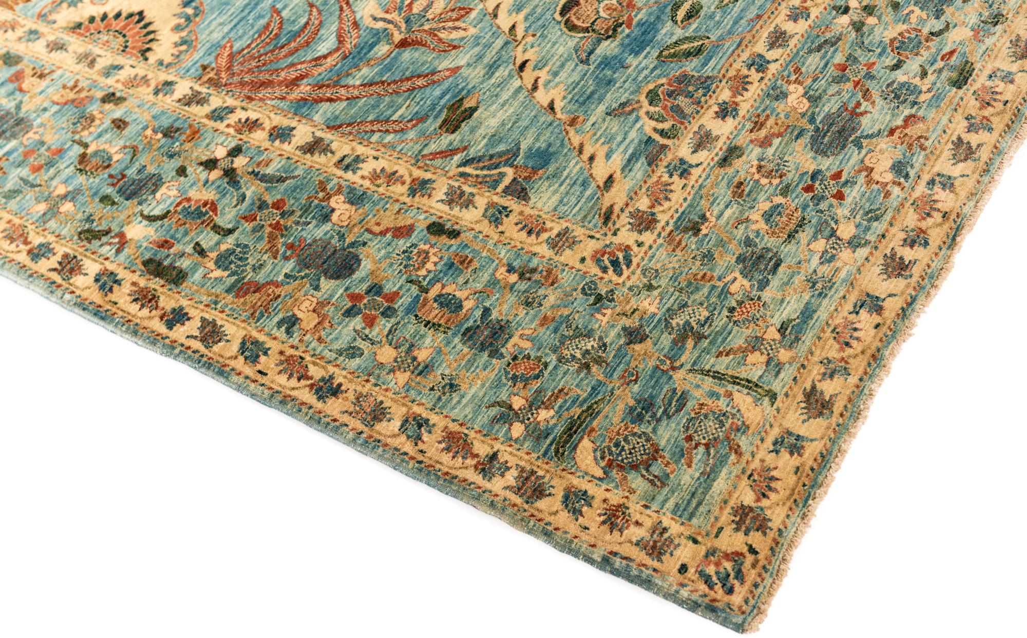 New Afghan Transitional Delicate Floral Design Rug with a Light Blue Main Field In New Condition In Evanston, IL