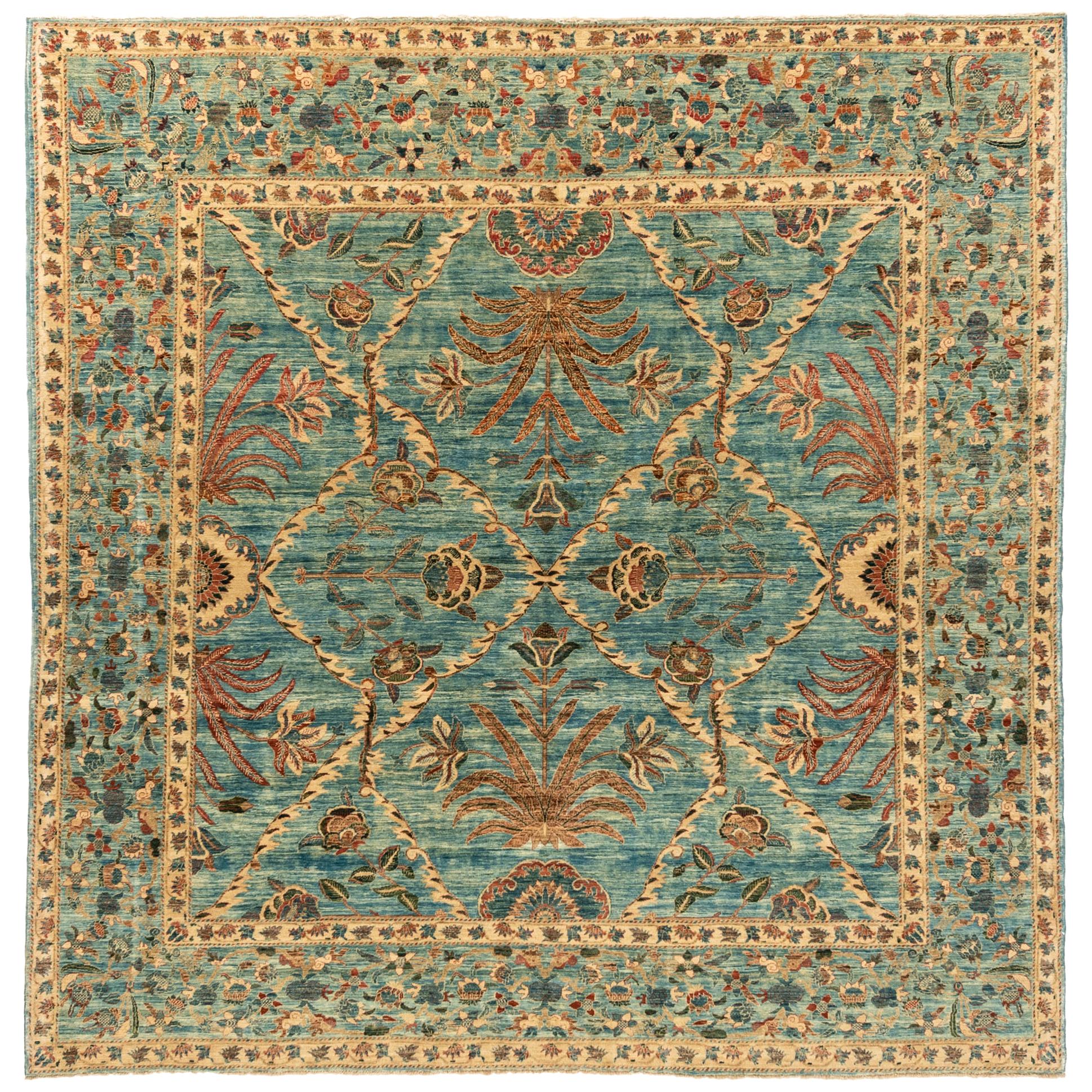 New Afghan Transitional Delicate Floral Design Rug with a Light Blue Main Field
