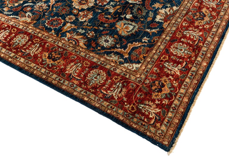 New Afghanistan Nooristan Carpet with Navy Field and Red Border For