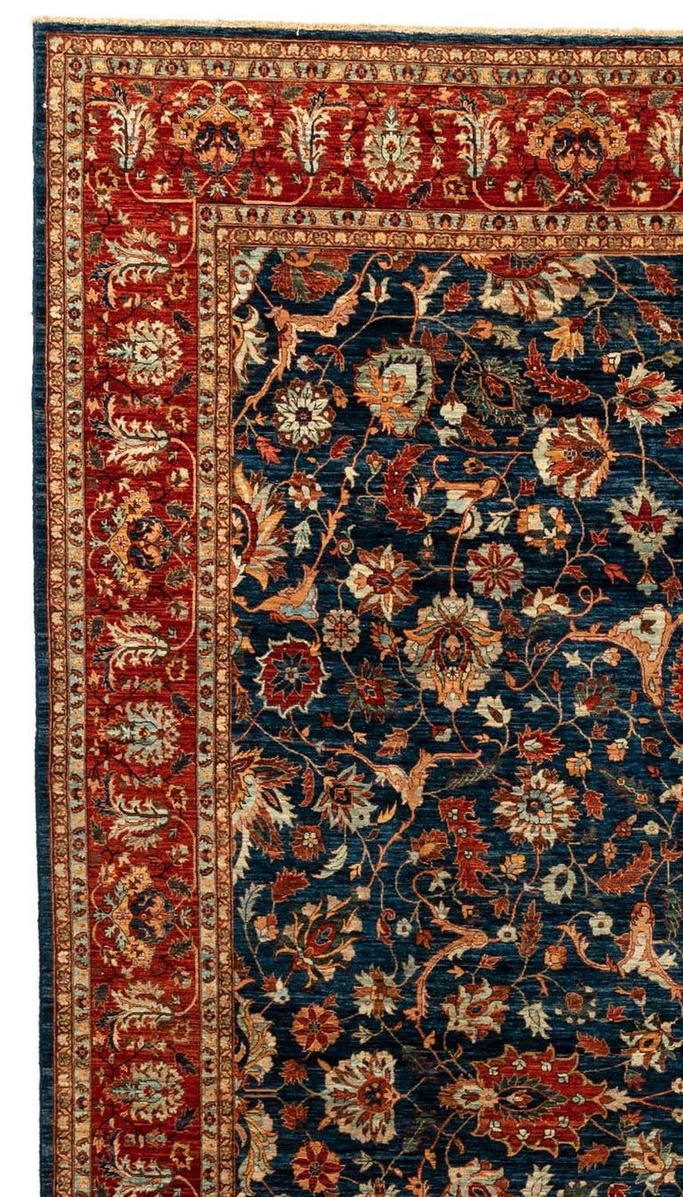 New Afghanistan Carpet with Navy Field and Red Border AllOver Design