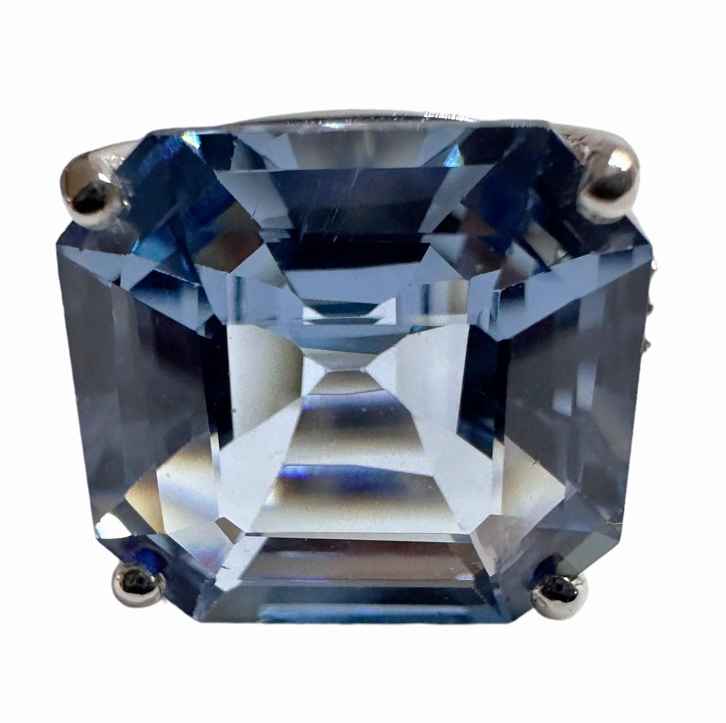 Art Deco New African 10 Ct Baby Blue Topaz & White Sapphire Sterling Ring