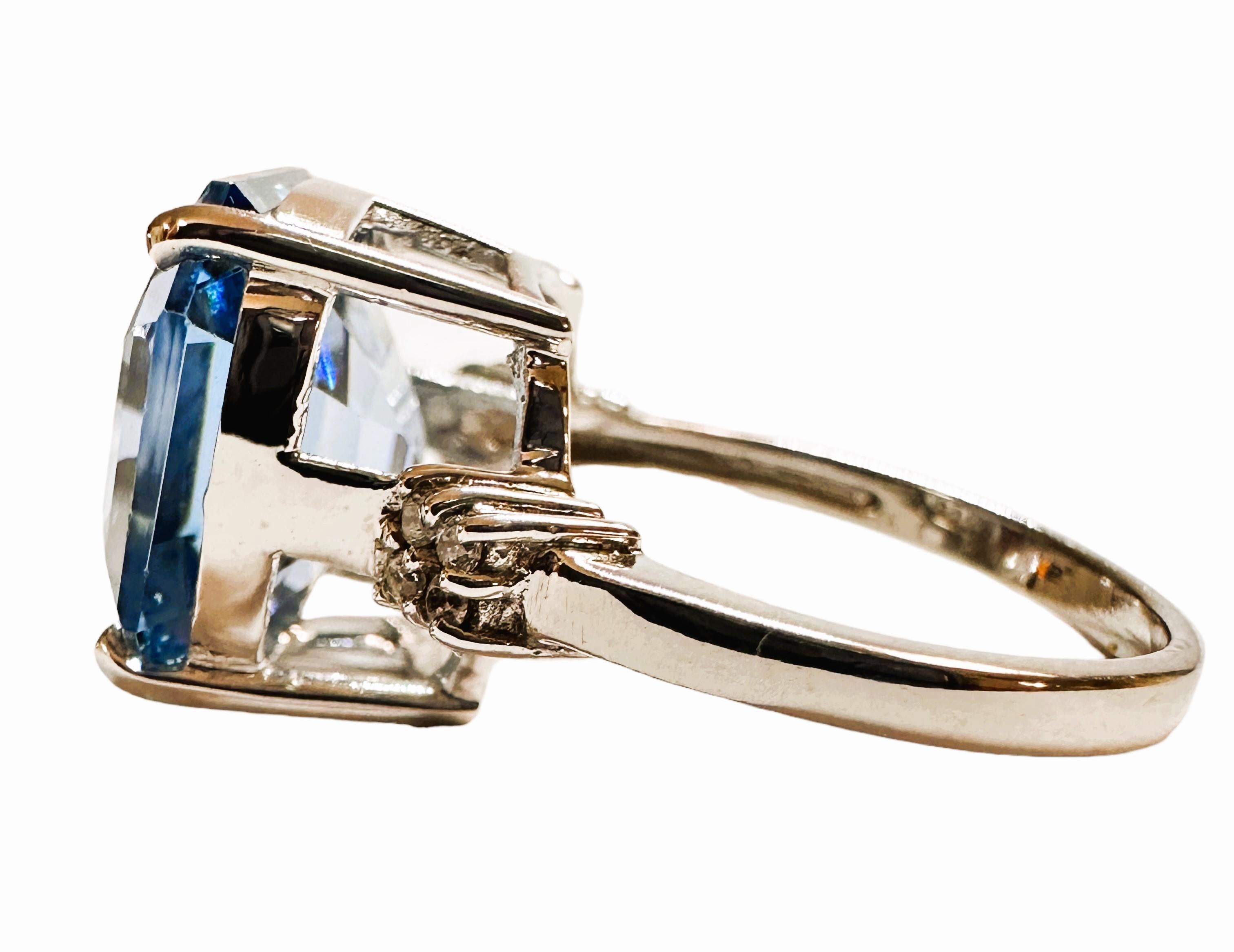 Antique Cushion Cut New African 10 Ct Baby Blue Topaz & White Sapphire Sterling Ring