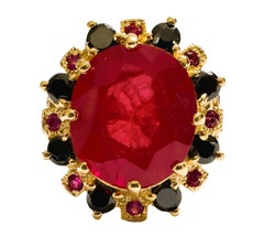New African 10 ct Pinkish Red Sapphire  & Spinel YGold Plated Sterling Ring 8