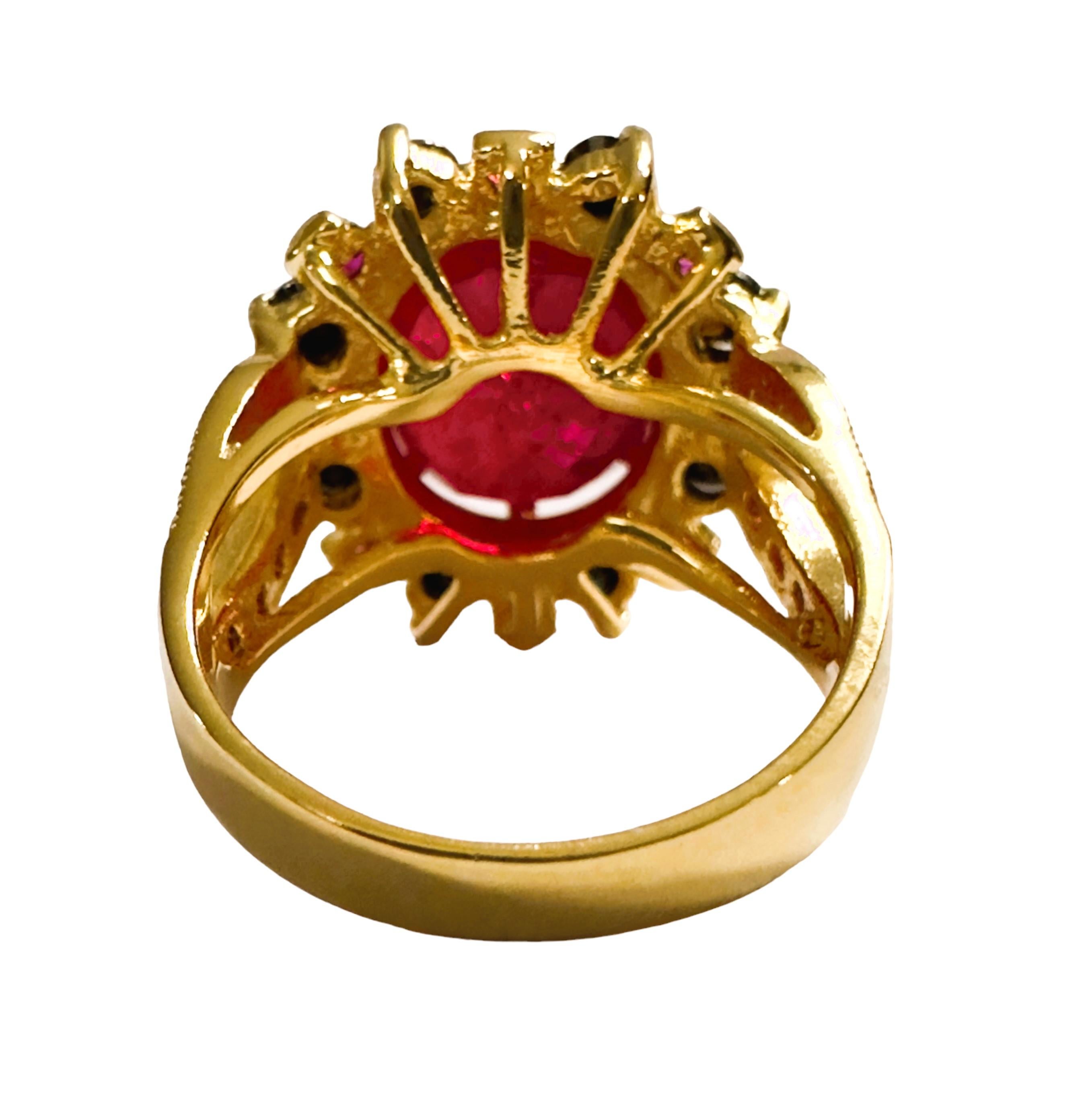 Oval Cut New African 10 ct Pinkish Red Sapphire  & Spinel YGold Plated Sterling Ring 8