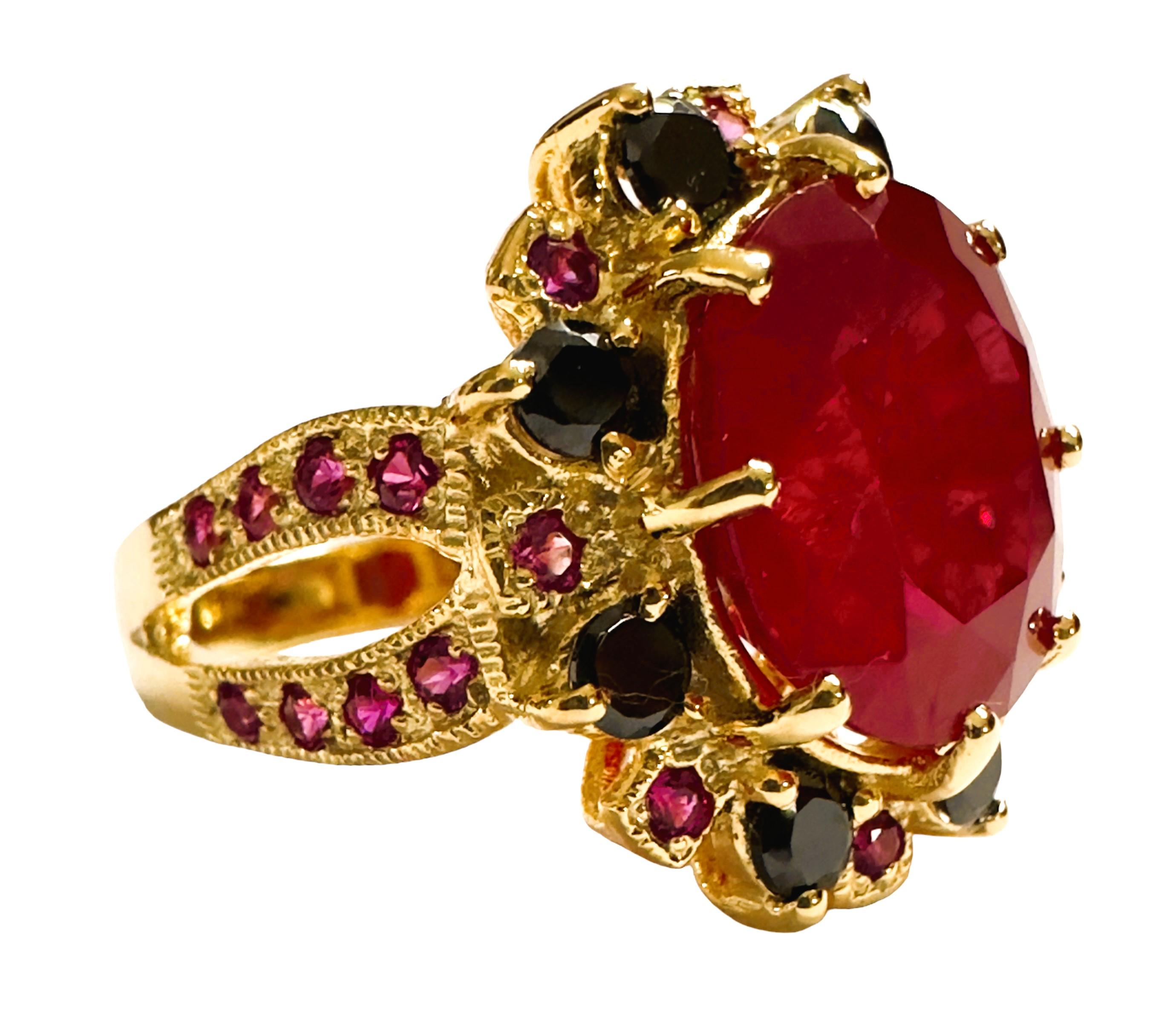 Women's New African 10 ct Pinkish Red Sapphire  & Spinel YGold Plated Sterling Ring 8