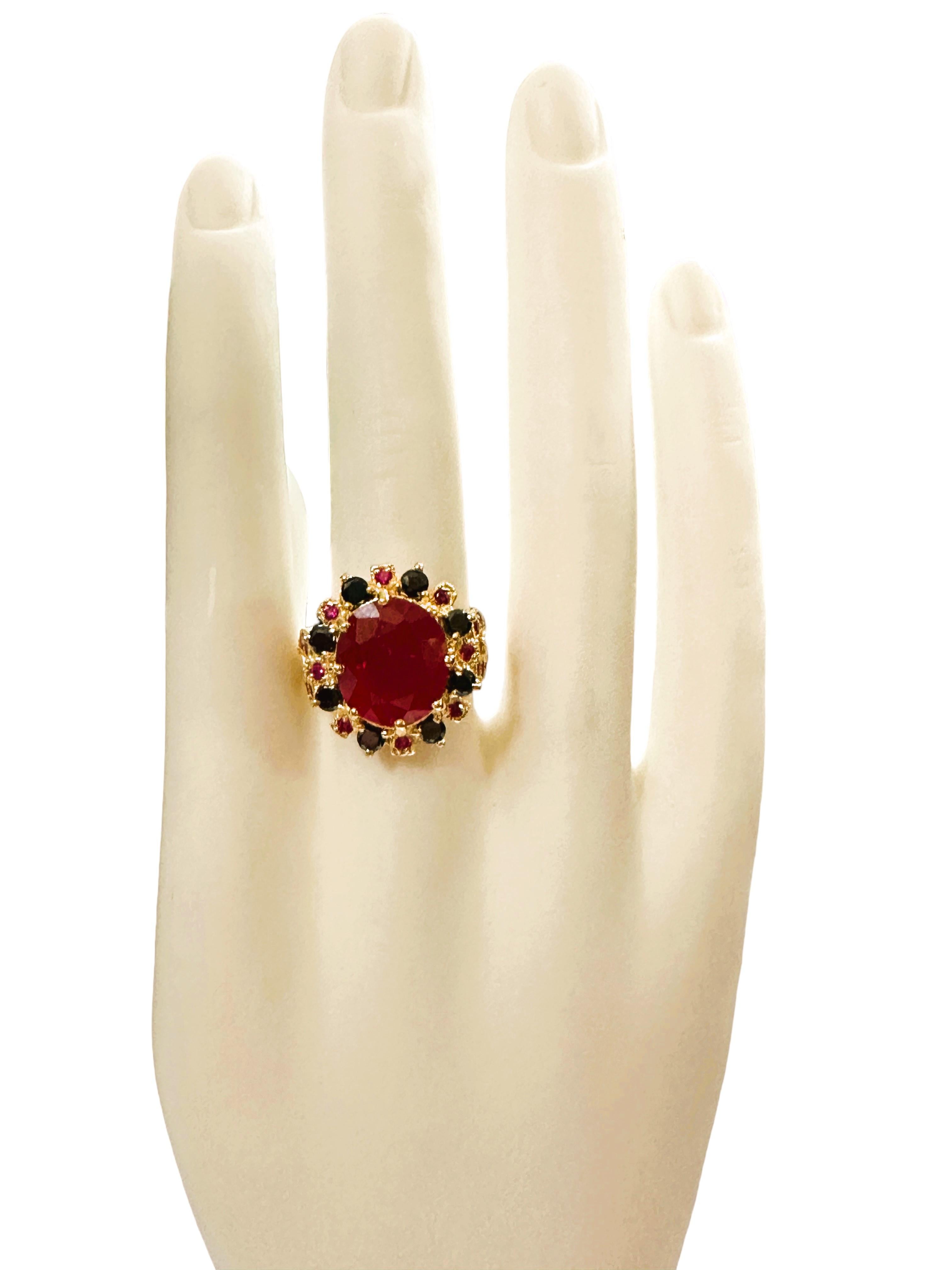 New African 10 ct Pinkish Red Sapphire  & Spinel YGold Plated Sterling Ring 8 1