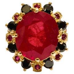 New African 10 ct Pinkish Red Sapphire  & Spinel YGold Plated Sterling Ring 8
