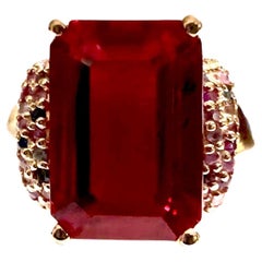 New African 10 Ct Red Sapphire & Multi-Color Sapphire RGold Sterling Ring 