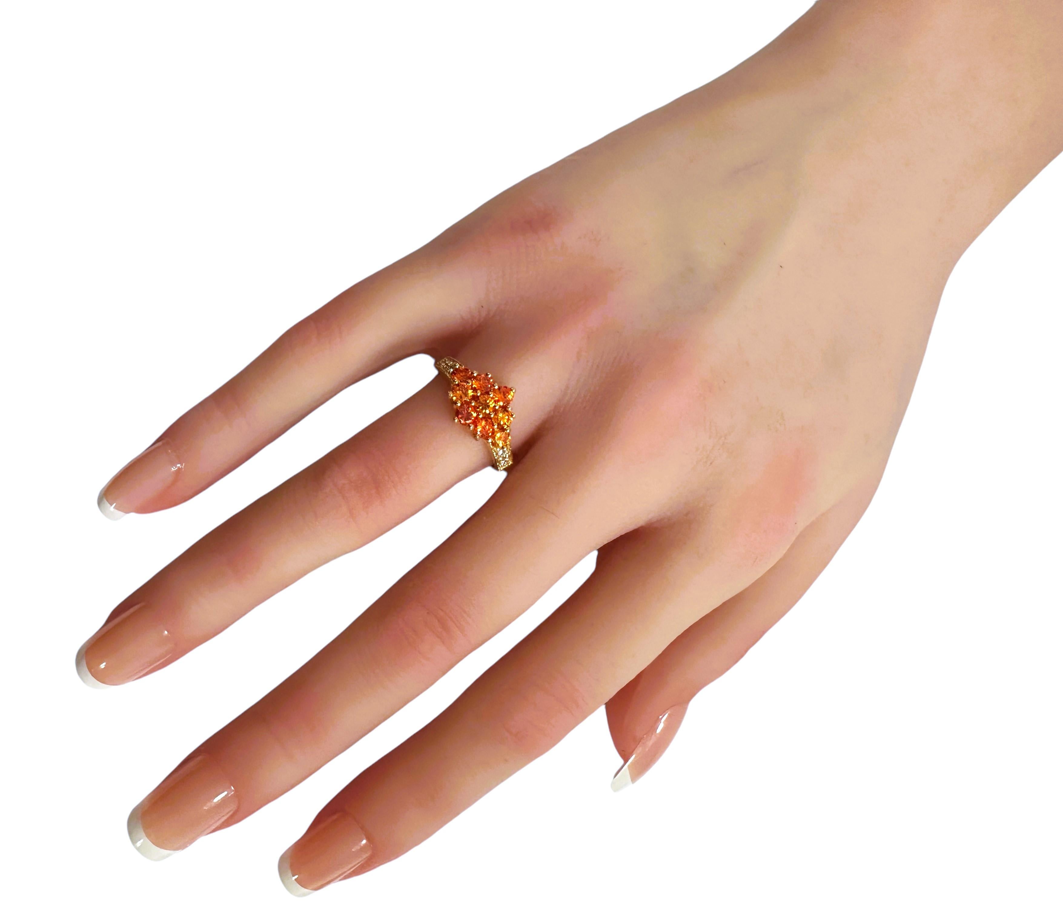 This ring is just beautiful.  The ring is a size 7.   It has 9 beautiful stones from Africa and is just exquisite. They are very high quality stones. They are round cut stones and total 2.80 cts.  They measure 4.3 mm  and they are flanked by diamond